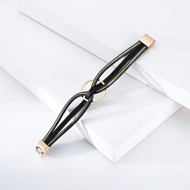 Pretty Persuasions - Wholesale Bangle Bracelet - B22096 Interlocked Ring PU Leather Wrap Bracelet5