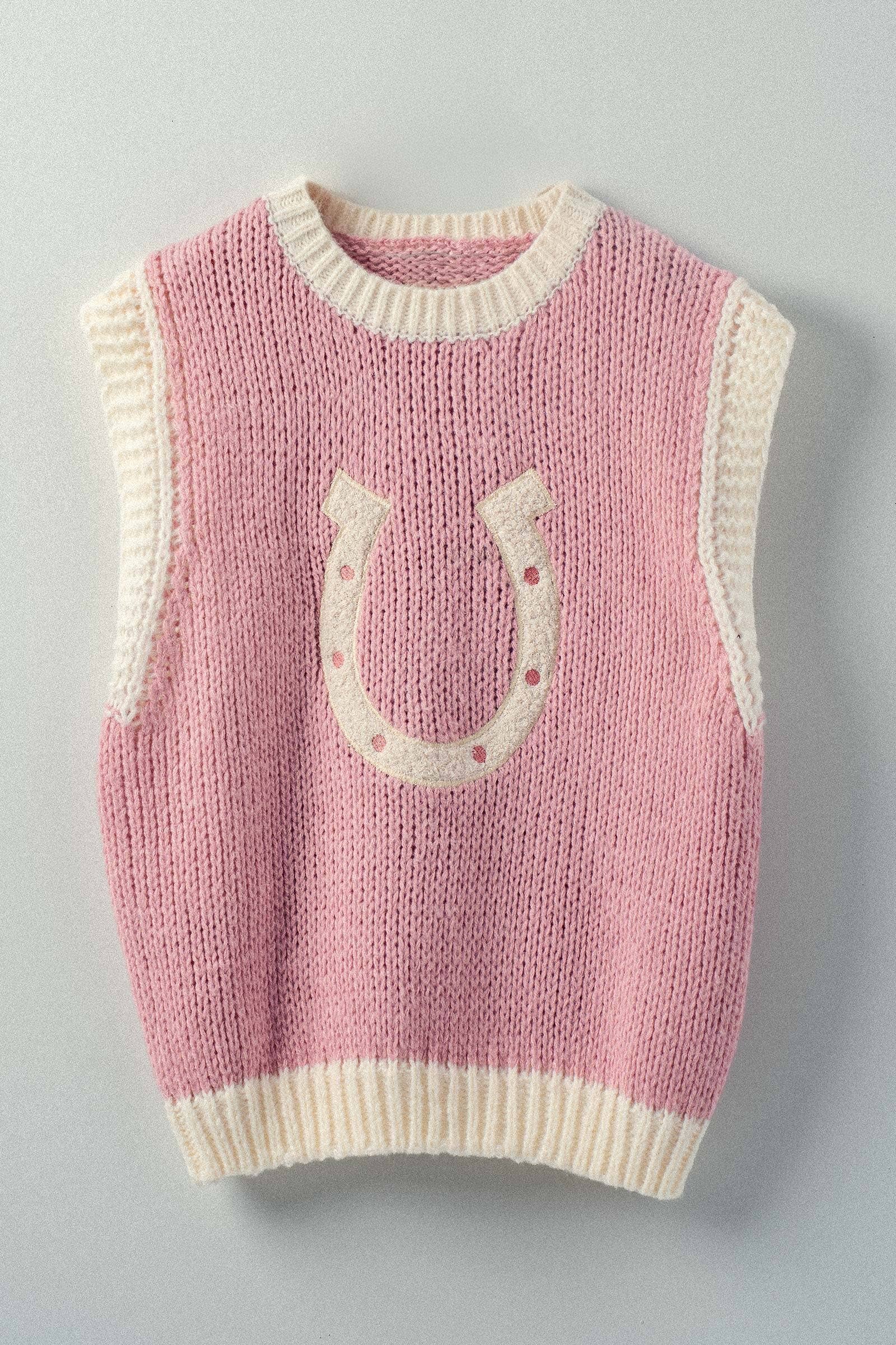 Urban Daizy - Wholesale Sweater Vest - Women's - Western Horseshoe Crochet Knit Ribbed Trim Sweater Vest24