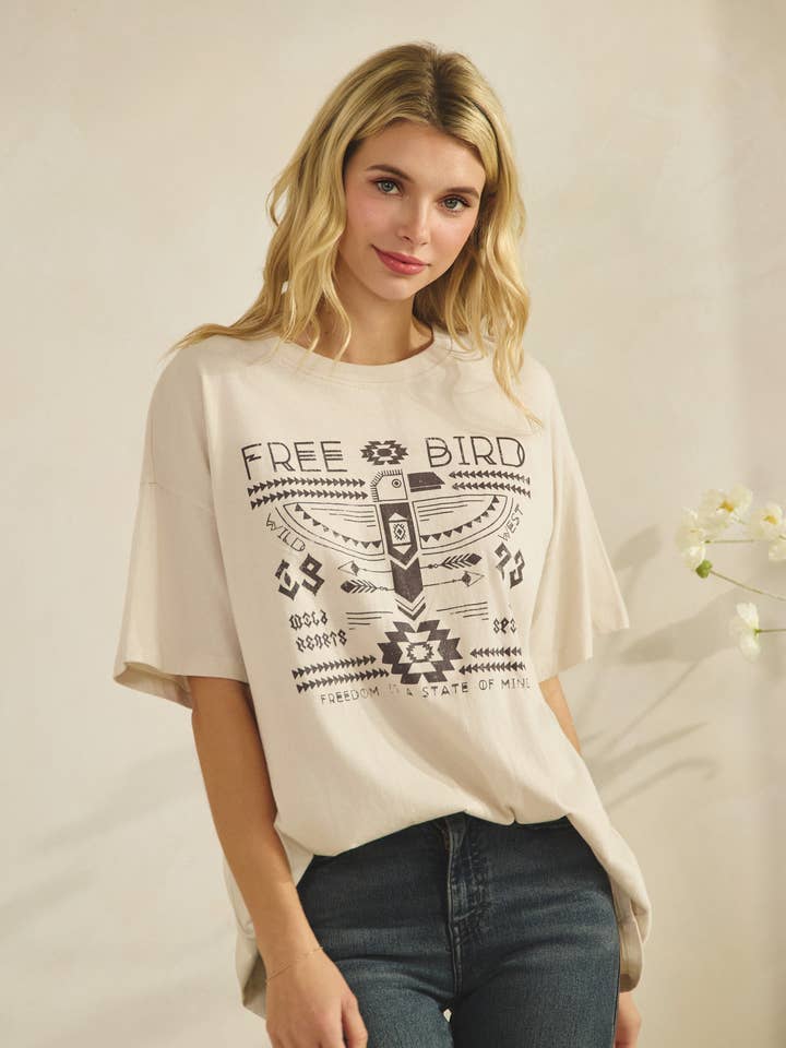 T-42176- FREE BIRD GRAPHIC TSHIRT for wholesale by Tres Bien, Inc