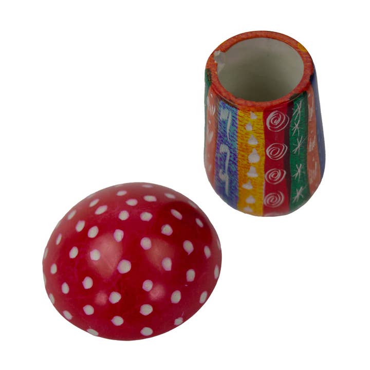 Global Crafts - Wholesale Decorative Box - Soapstone Mushroom Box in Rainbow Colors with Etchings2