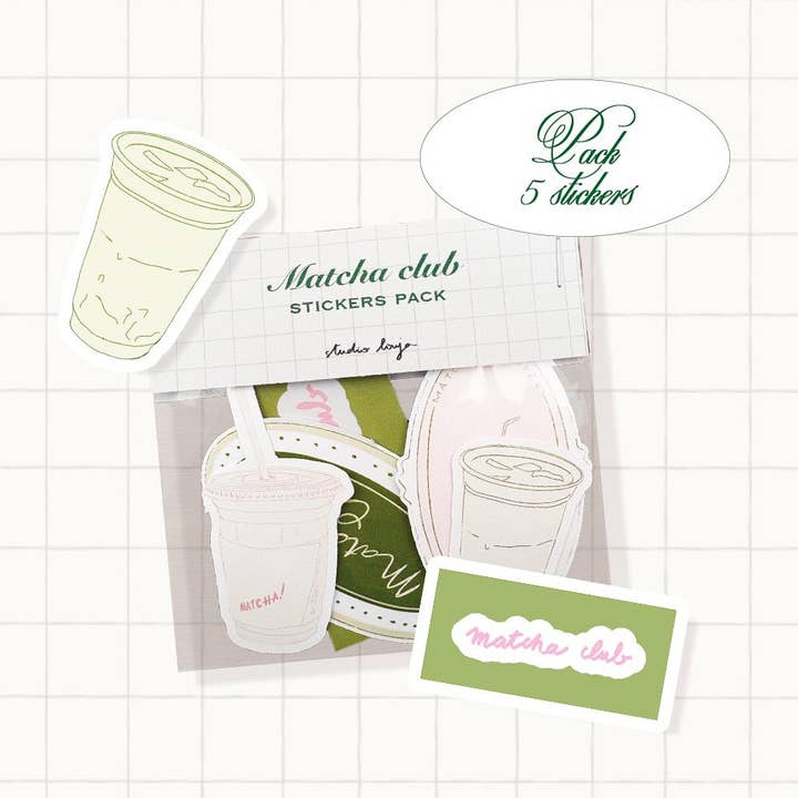 Paket med 5 klistermärken - Matcha Lover Club för wholesale av Studioloujashop