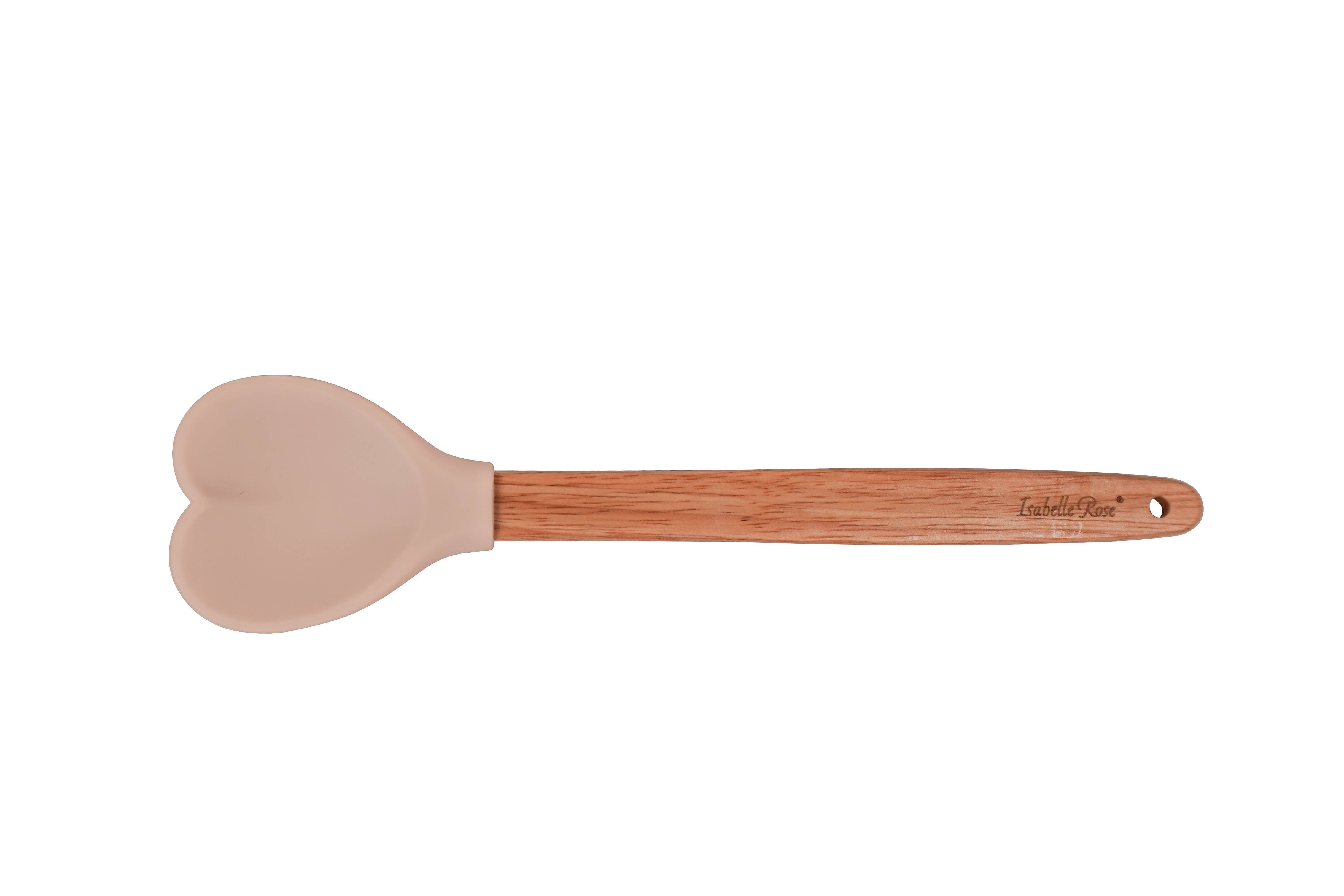Isabelle Rose - Vente Cuillère de cuisine - Cuillère en silicone beige en forme de cœur avec manche en bois Isabelle Rose0