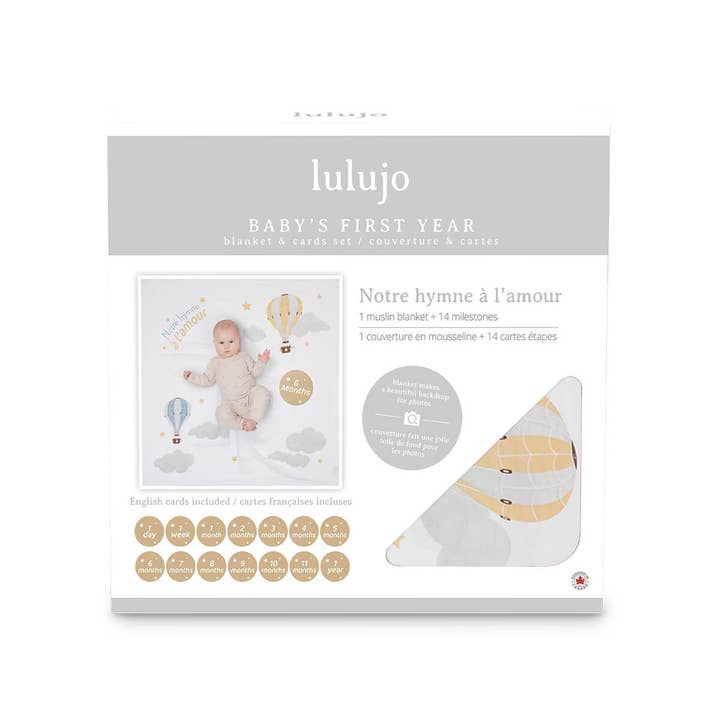 Baby’s 1st Year Swaddle & Milestone Gift Set Hymne a L'amour for wholesale by Lulujo Baby