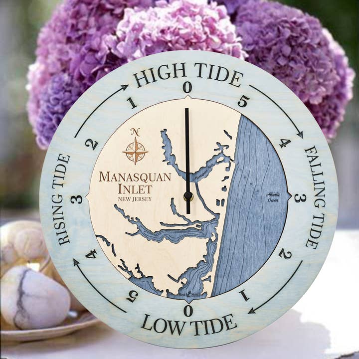 Manasquan Inlet Gezeitenuhr Nautische Holzkarte - 2 Größen für den Großhandel von Sea & Soul Nautical Chart Art
