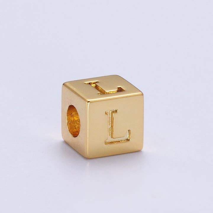Aim Eternal - Wholesale Individual Charm/Pendant - Gold Initial Letter Alphabet 6.2mm Block Beads Charm Connector For Jewelry Making Component Supply A-A1145-A-A115711