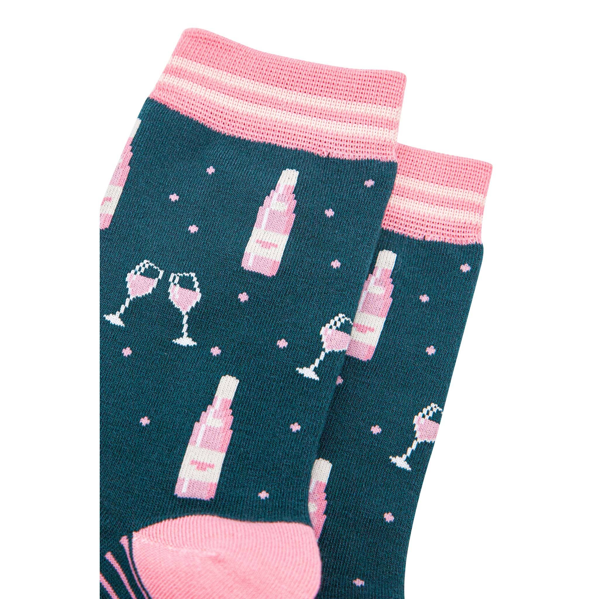 Sock Talk - Wholesale Socks - Women's - Women's Bamboo Socks - Forest Green/Light pink, Rose Wine2