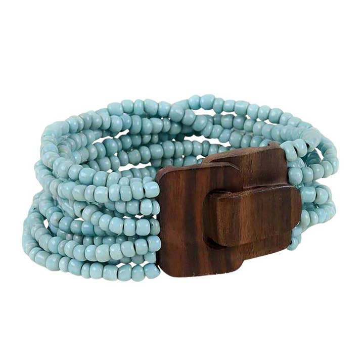 Bracelet en perles de verre de Bali avec mini boucle en bois pour la vente par Pink House Imports