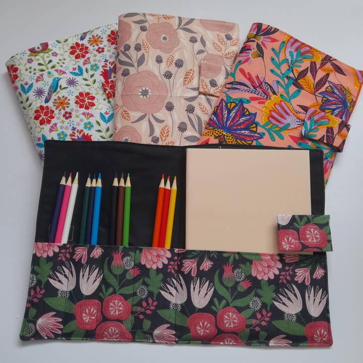 Handmade at Hazelwood - Wholesale Sketchbook/Sketchpad - Travel Art Folder with A5 sketchbook & 12 colouring pencils2