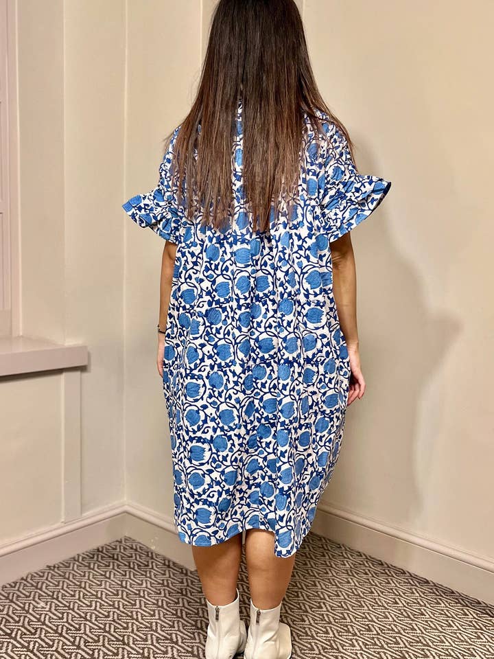 Designerfriday - Wholesale Dress - Women's - Mara Midi Smock Block Print Dress- Preorder
