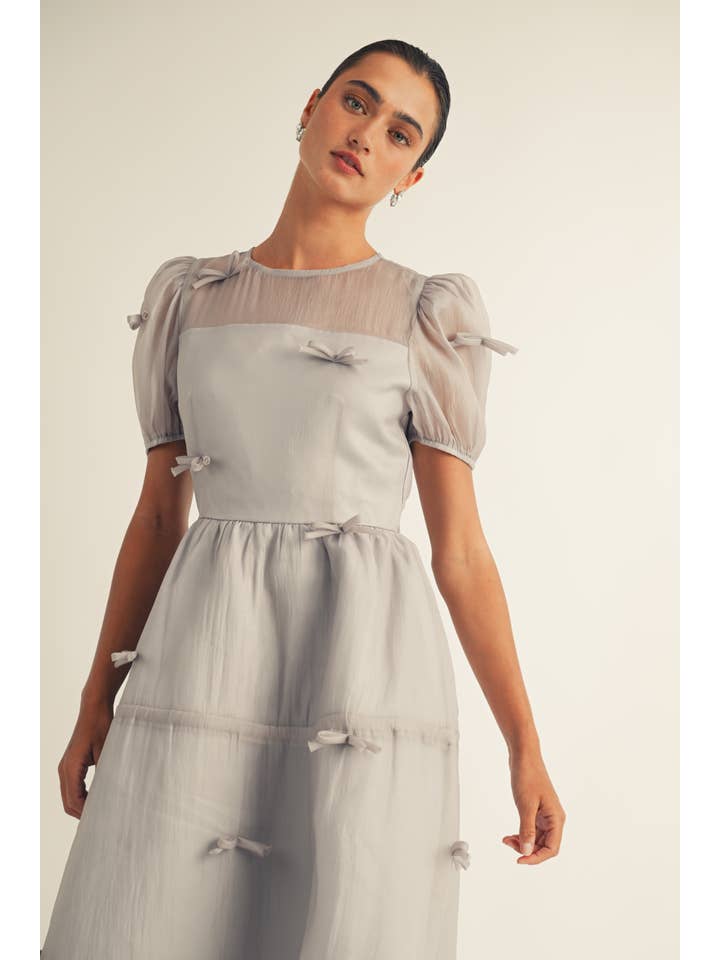 JUST ME - Wholesale Dress - Women's - Ribbon Detail Organza Midi Dress