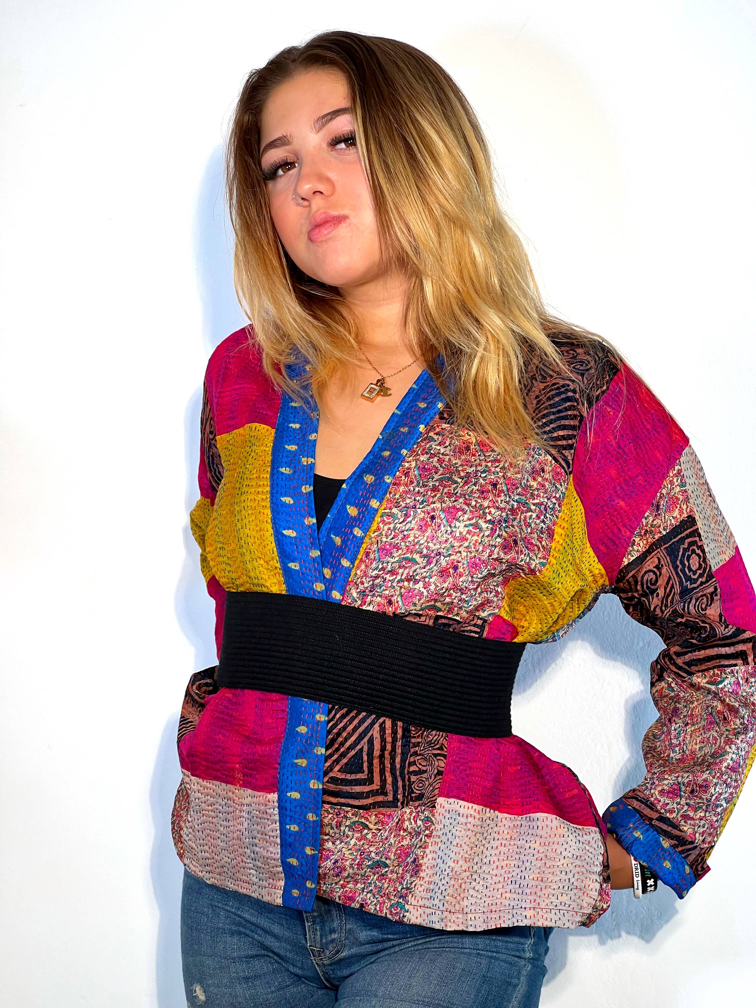 Kinomy - Vente Veste – femme - Veste courte réversible patchwork style kimono5