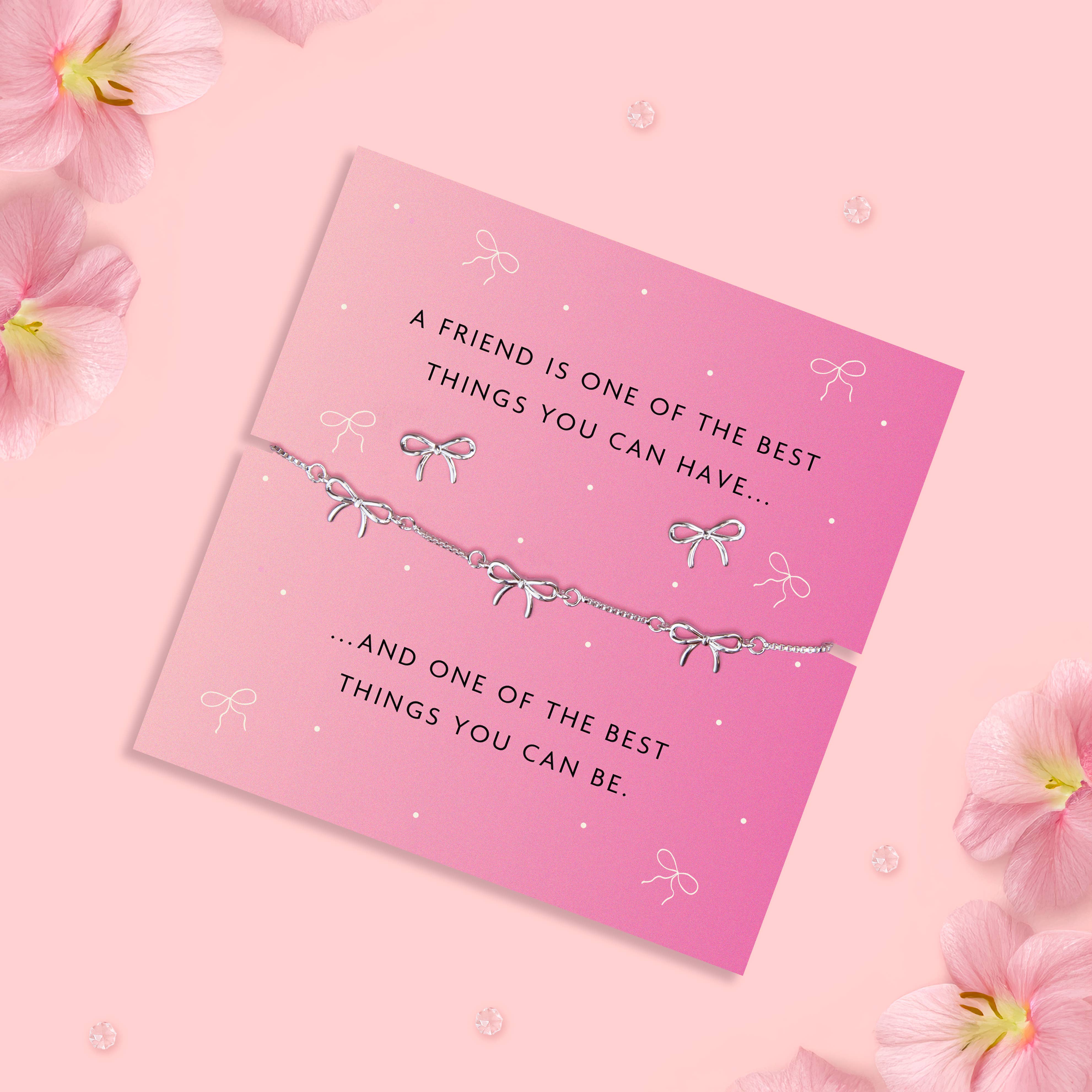 Letterbox Love Bracelets - Wholesale Stud/Post Earrings - Friendship – Silver Plated Bow Bracelet & Earring Gift Set4