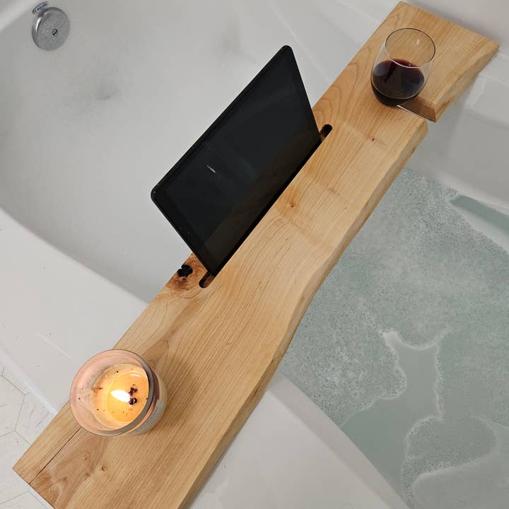 Kindling Re-Purposed Wood Products - Wholesale Bath Caddy - Live Edge Maple Wood Bath Tray For Bathtub Relaxation8