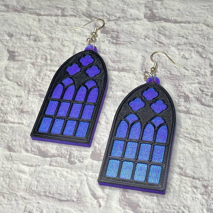 Cathedral Window Statement Earrings 3D Printed for wholesale by Cryptid Craft Studio