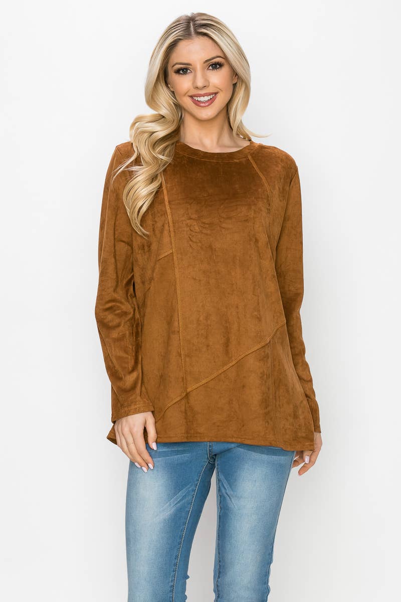 Joh Apparel - Wholesale Blouse - Women's - Aldis Stretch Suede Stitched Top1