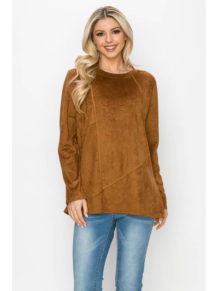 Joh Apparel – wholesale Blus - Dam – Aldis Stretch Suede Stitched Top1