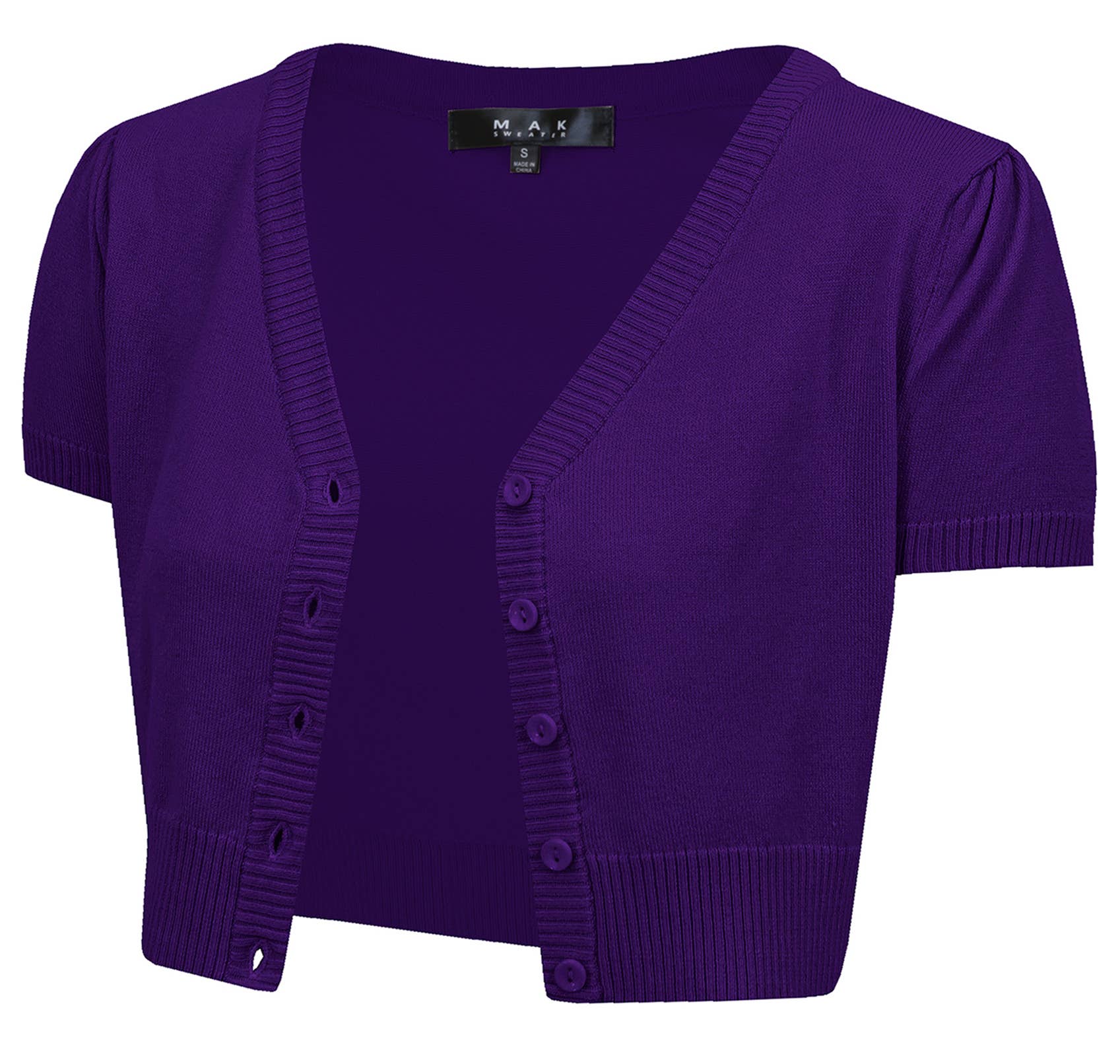Mak - Vente Cardigan – femme - Cardigan boléro court à manches courtes bouffantes et col en V HB213712