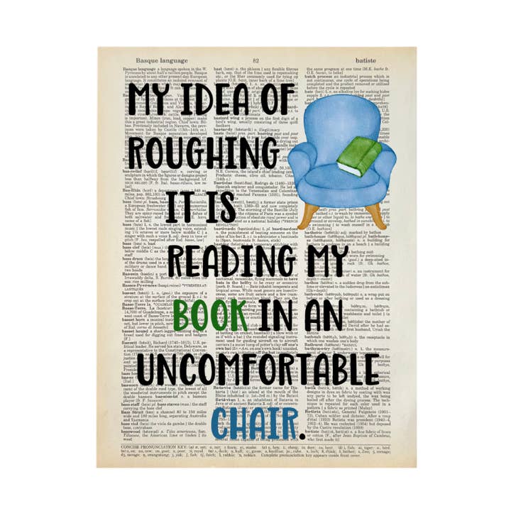 My idea of roughing it | Dictionary Print | Vintage Book Art for wholesale by Bookish Birds
