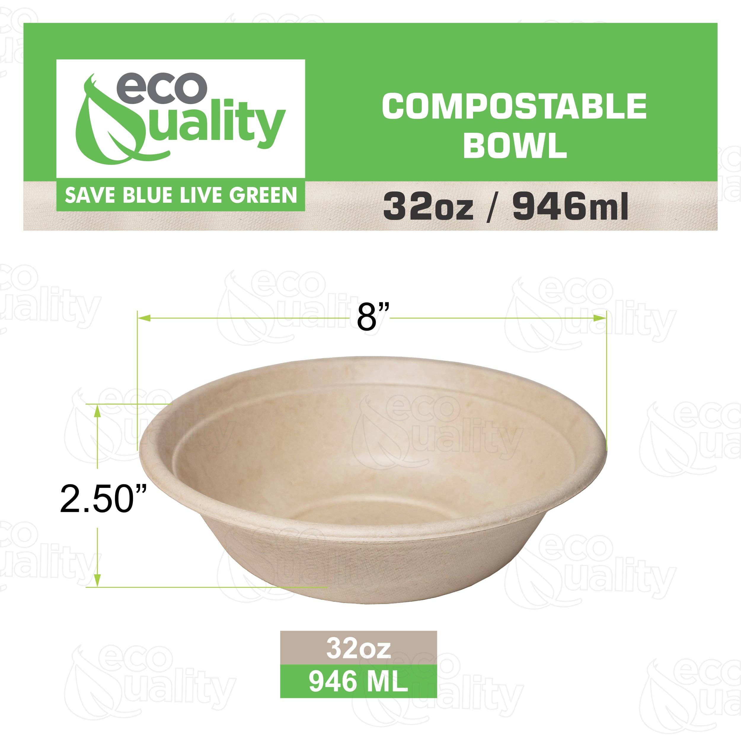 EcoQuality - Wholesale Disposable Plate - 32Oz Compostable Heavy Duty Disposable Bowls, Eco Friendly2
