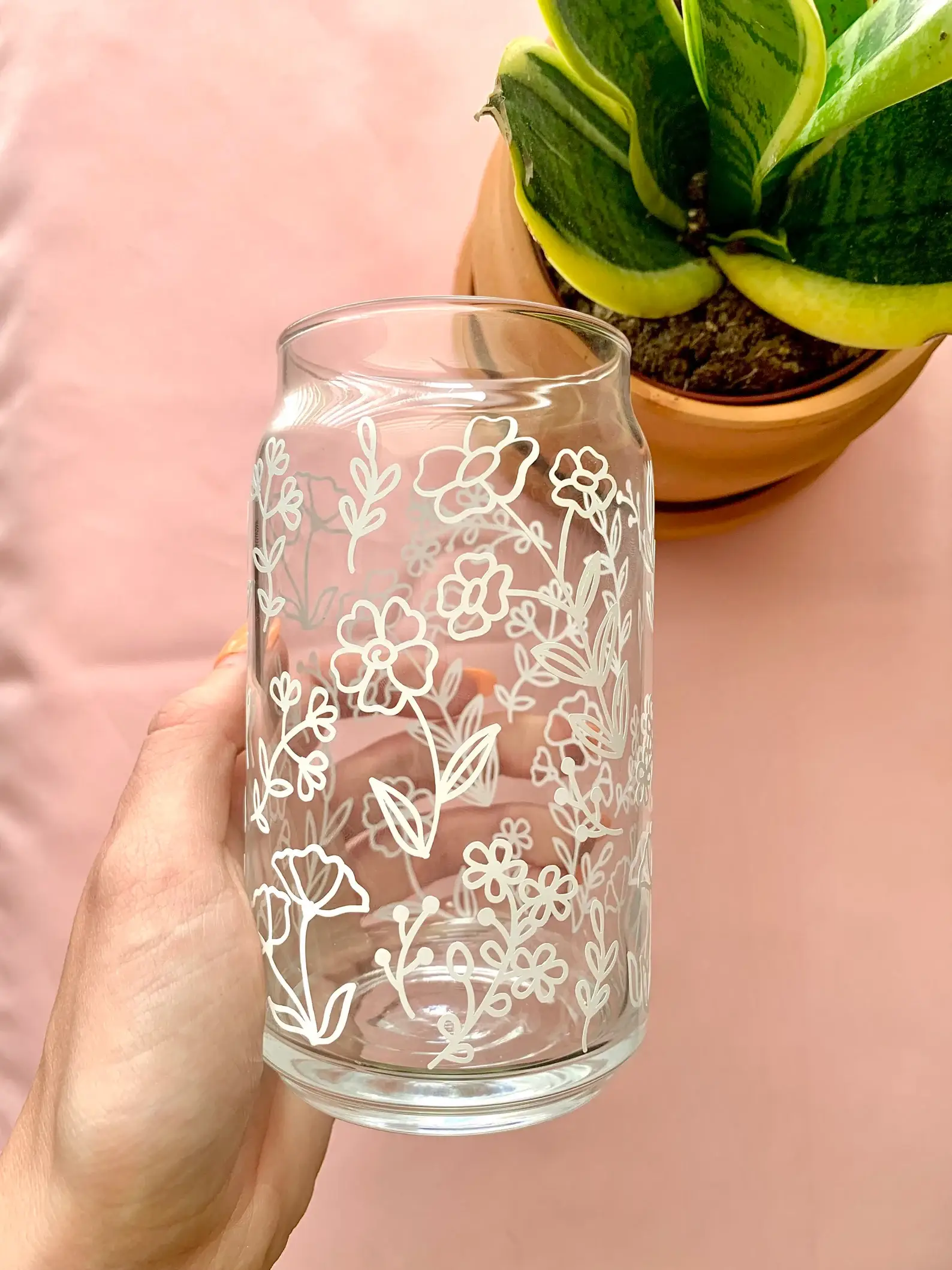 MarieDesignCo - Venta al por mayor Vaso/copa - Taza de café floral, 16 oz pinta, lata de vidrio taza de café2