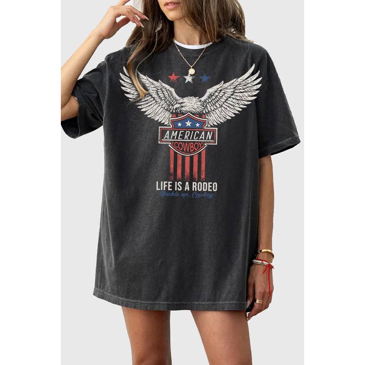 AMERICAN COWBOY OVERSIZED MINERAL GRAPHIC TEE for wholesale by HRTandLUV