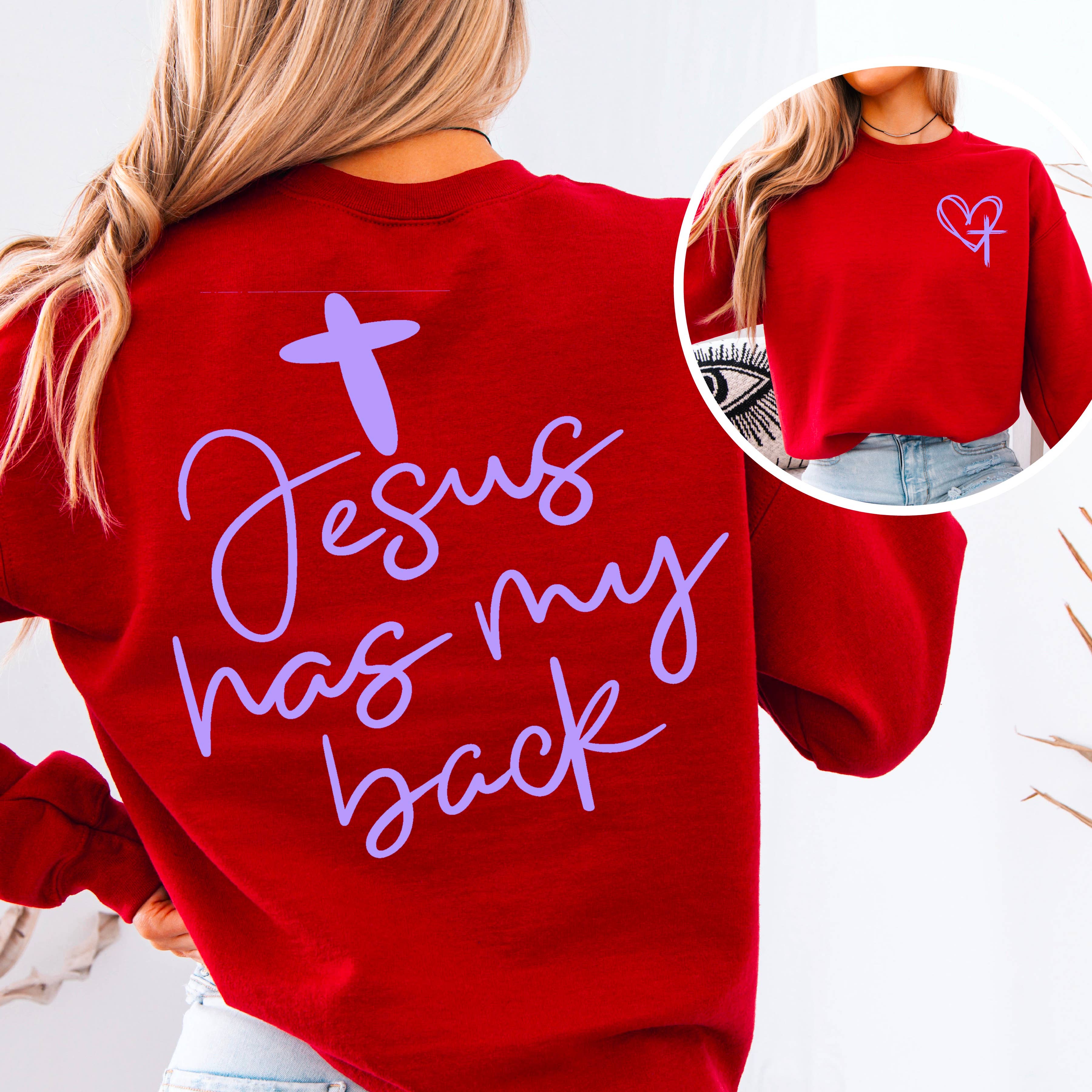 Shoppe SHC - Wholesale Graphic Sweatshirt - Women's - Jesus Has My Back  Screen Print Sweatshirt  4