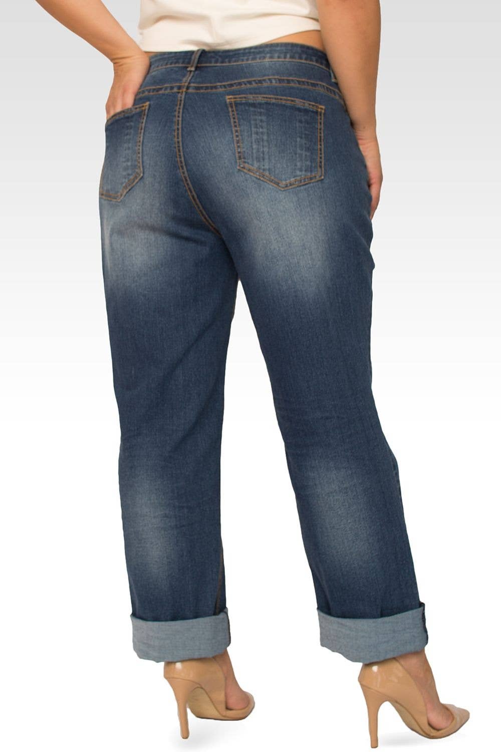 Standards & Practices - Wholesale Jeans - Women's - Plus Size Women's Roll-Up Hem Boyfriend Jeans2