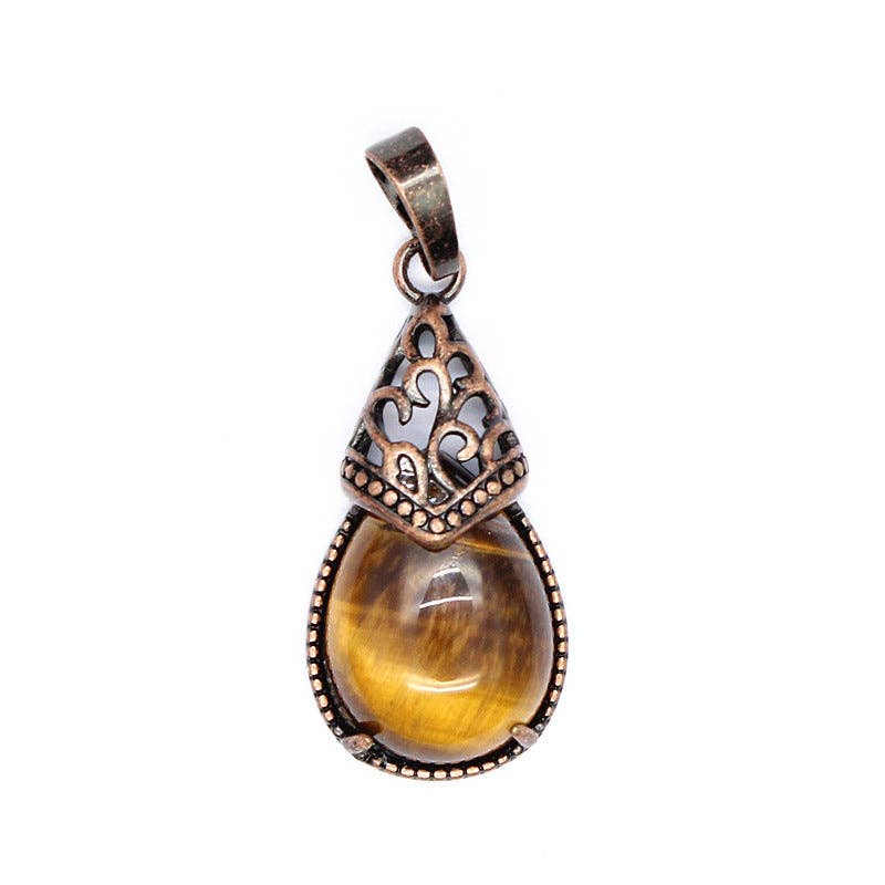 Mio Queena - Wholesale Individual Charm/Pendant - Drop-shaped Natural Stone Bronze Charms (Single Pendant) -CS2