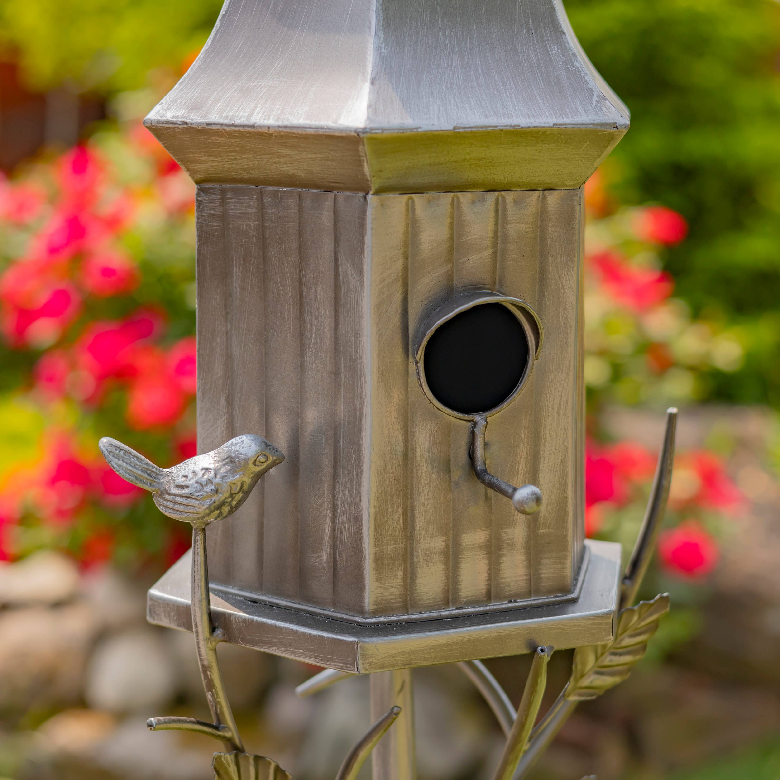 Zaer Ltd. International - Wholesale Bird House - 6" Tall Iron Birdhouse Stake "Victoria"- 2 Color Options 3