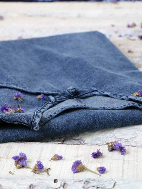 BLUE Loose Button Split-side Jeans Long Dress for wholesale on Faire3