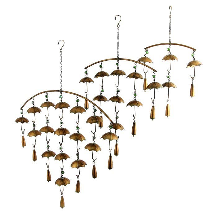 Zaer Ltd. International - Wholesale Wind Chime - Antique Copper Umbrella Wind Chimes with Bells- 3 Sizes