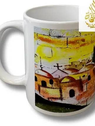 Tasse avec motif de villages palestiniens pour la vente par Palestinian Elegance