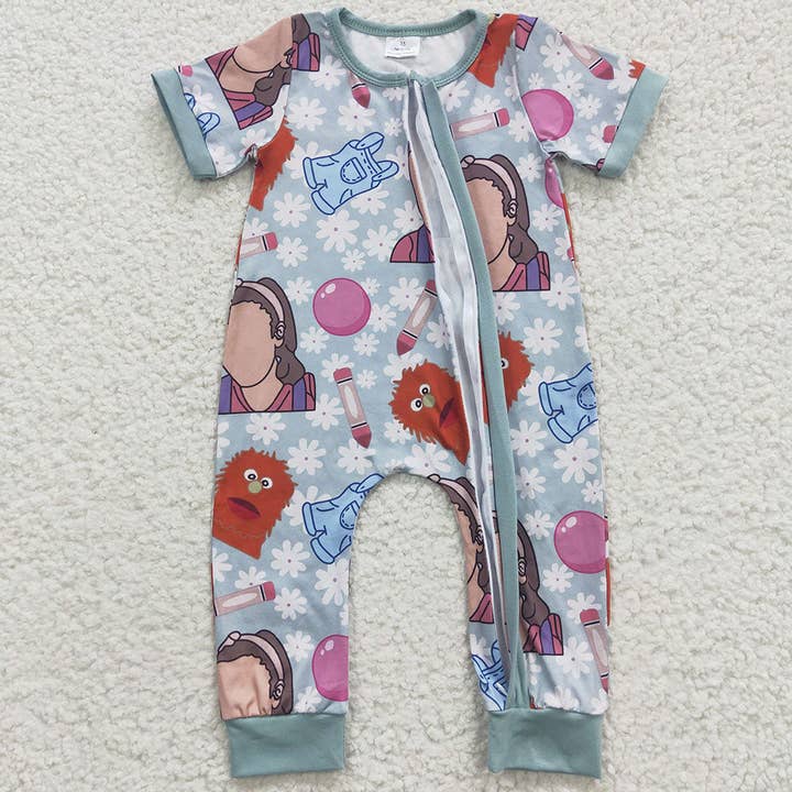 Aier Wholesale - Wholesale Jumpsuit - Baby - Baby Girls Blue Teacher Zip Rompers1