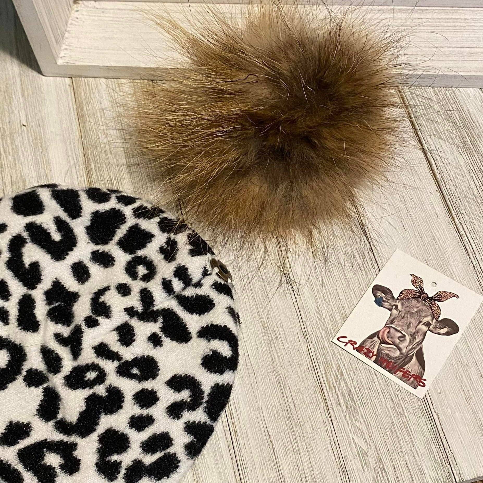 Crazy Heifers Wholesale - Wholesale Beanie - Women's - Leopard Fur Pom Beanies 1