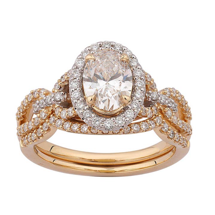 Anillo de novia con diamante ovalado de 1,50 CTW Vs cultivado en laboratorio en oro de 14 Kt para venta al por mayor de White Rock