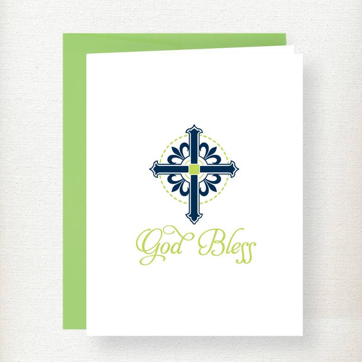 Kramer Drive - Wholesale Confirmation & Communion Card - God Bless Circle Cross Religious Greeting Card - Blue