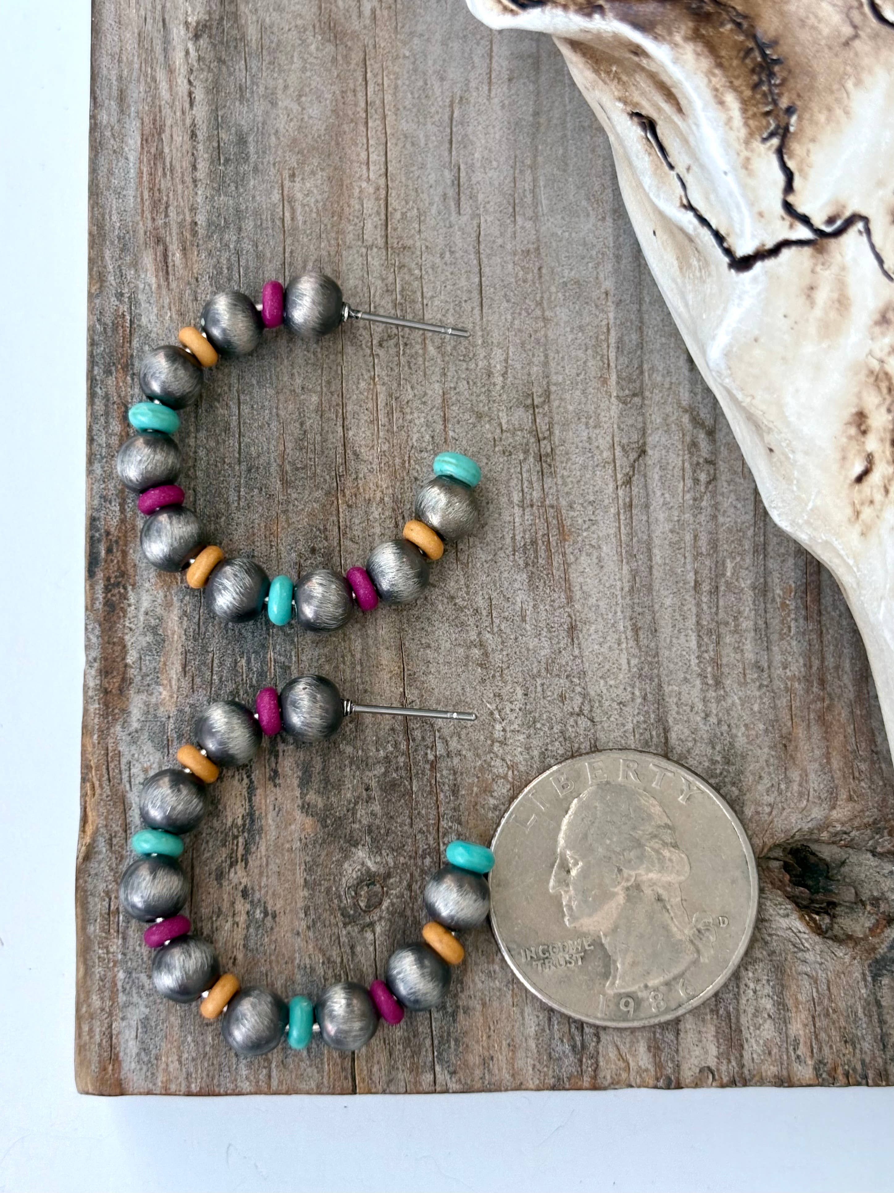 Boho Ranch Shop - Wholesale Hoop Earrings - Western Style Navajo Pearl & Stone Bead Open Hoop Earrings4