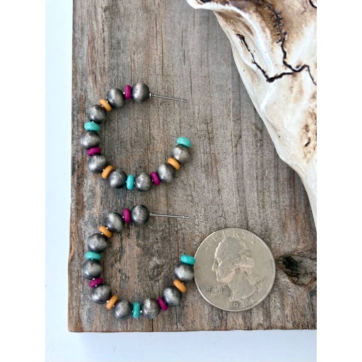 Boho Ranch Shop - Wholesale Hoop Earrings - Western Style Navajo Pearl & Stone Bead Open Hoop Earrings4