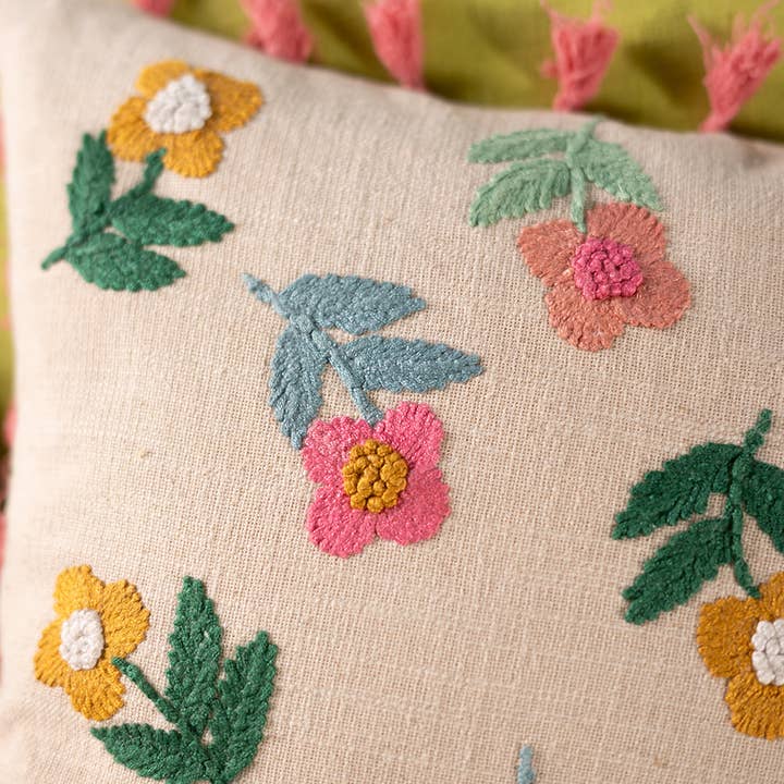 Ian Snow Ltd - Wholesale Chair cushion - Cream Embroidered Flowers Cushion Cover2