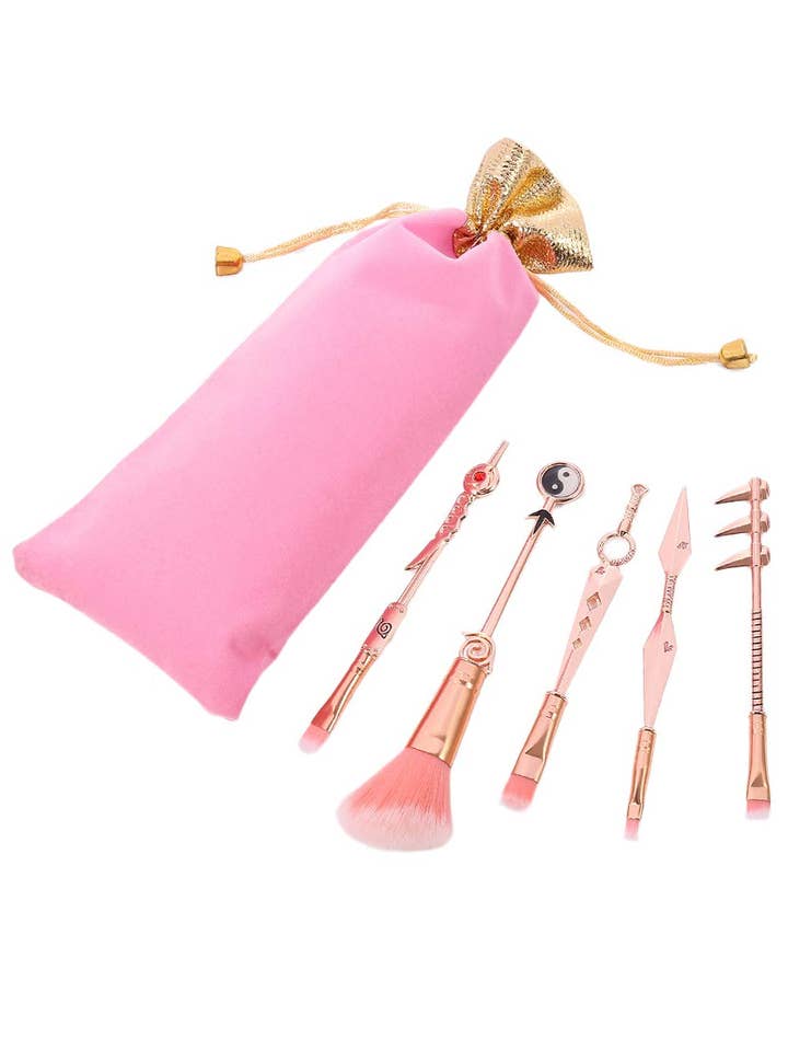 Set profesional de 5 brochas de maquillaje metálicas con diseño de anime Naruto para venta al por mayor de Cap Zone