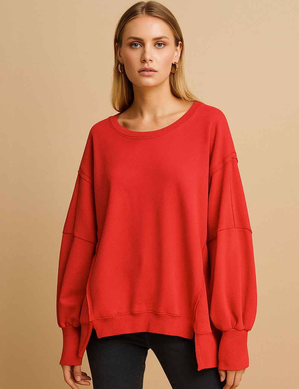 Sweetkama – wholesale Sweatshirt - Dam – Enfärgad oregelbunden Slouchy tröja för damer SKT38514