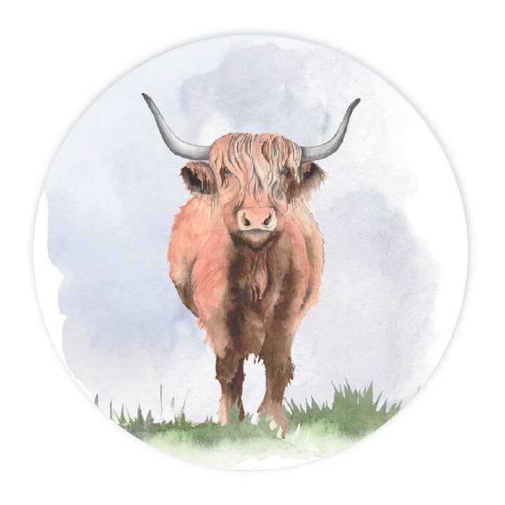 Crumble & Core - Wholesale Coasters - Ceramic Coaster – Highland Cow - Themed Drinks Table Protector | Heat Resistant, Cork Backed