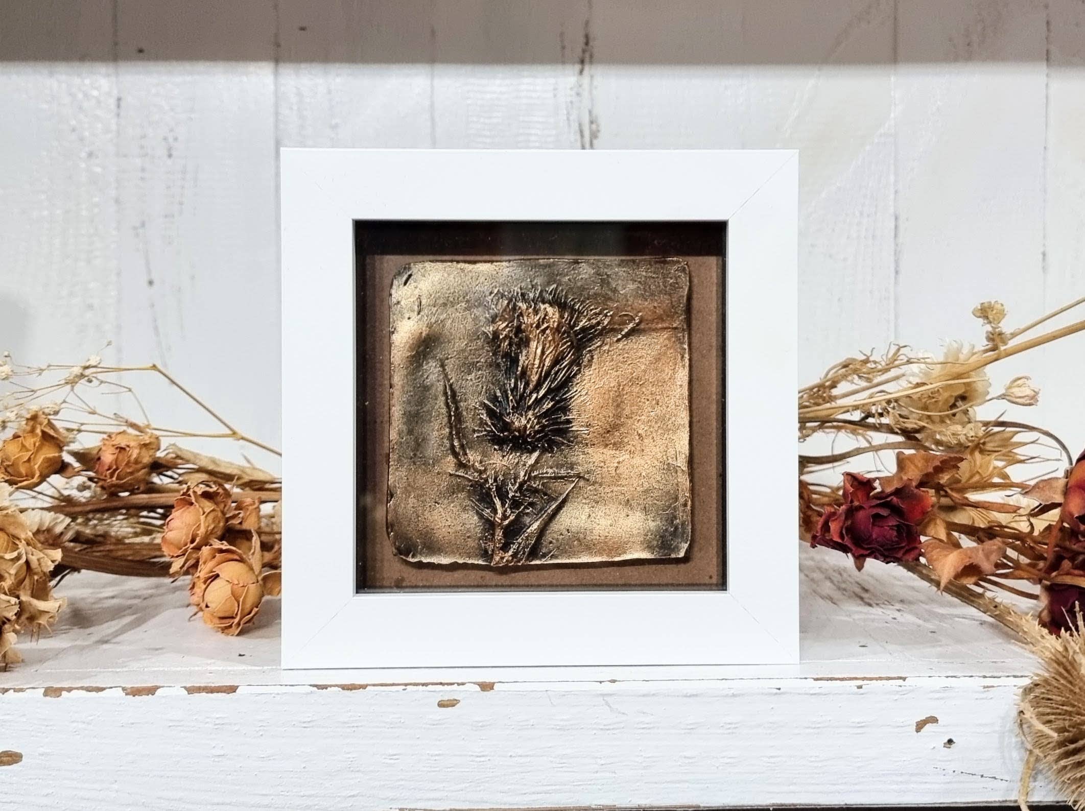 Wildflower Designs - Wholesale Wall Art Set - Metallic Cast Scottish Thistle Small Wall Art Box Frame
