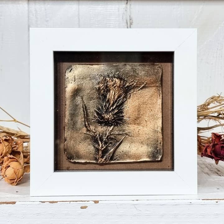 Wildflower Designs – wholesale Wall art set – Metallic Cast Scottish Thistle Small Wall Art Box Frame