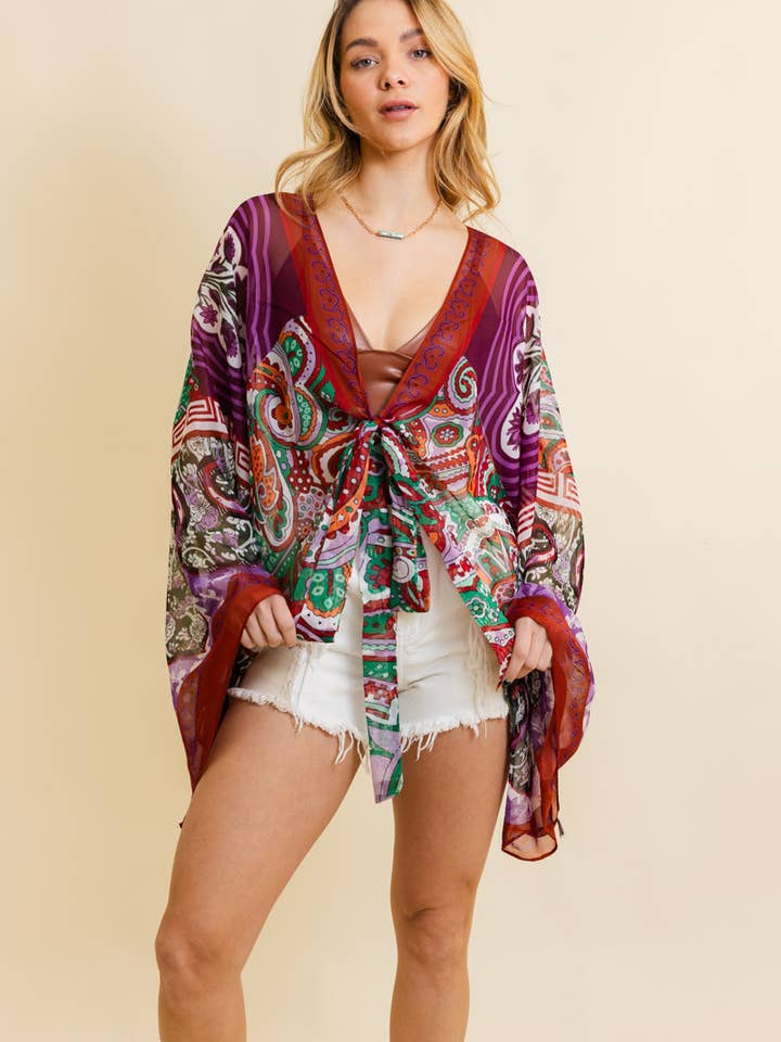 Leto Accessories - Wholesale Kimono - Women's - Summer Boho Chic Tie Front Wrap w/Armholes