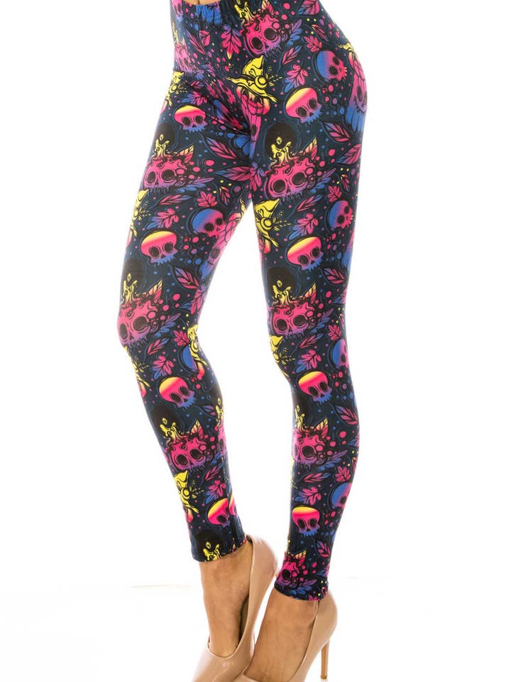 Leggings cremosos y suaves con diseño de calaveras otoñales de USA Fashion™ para venta al por mayor de USA Fashion