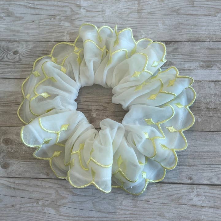 Scrunchie Vintage Sheer Yellow Embroidery for wholesale by Open Window Studios