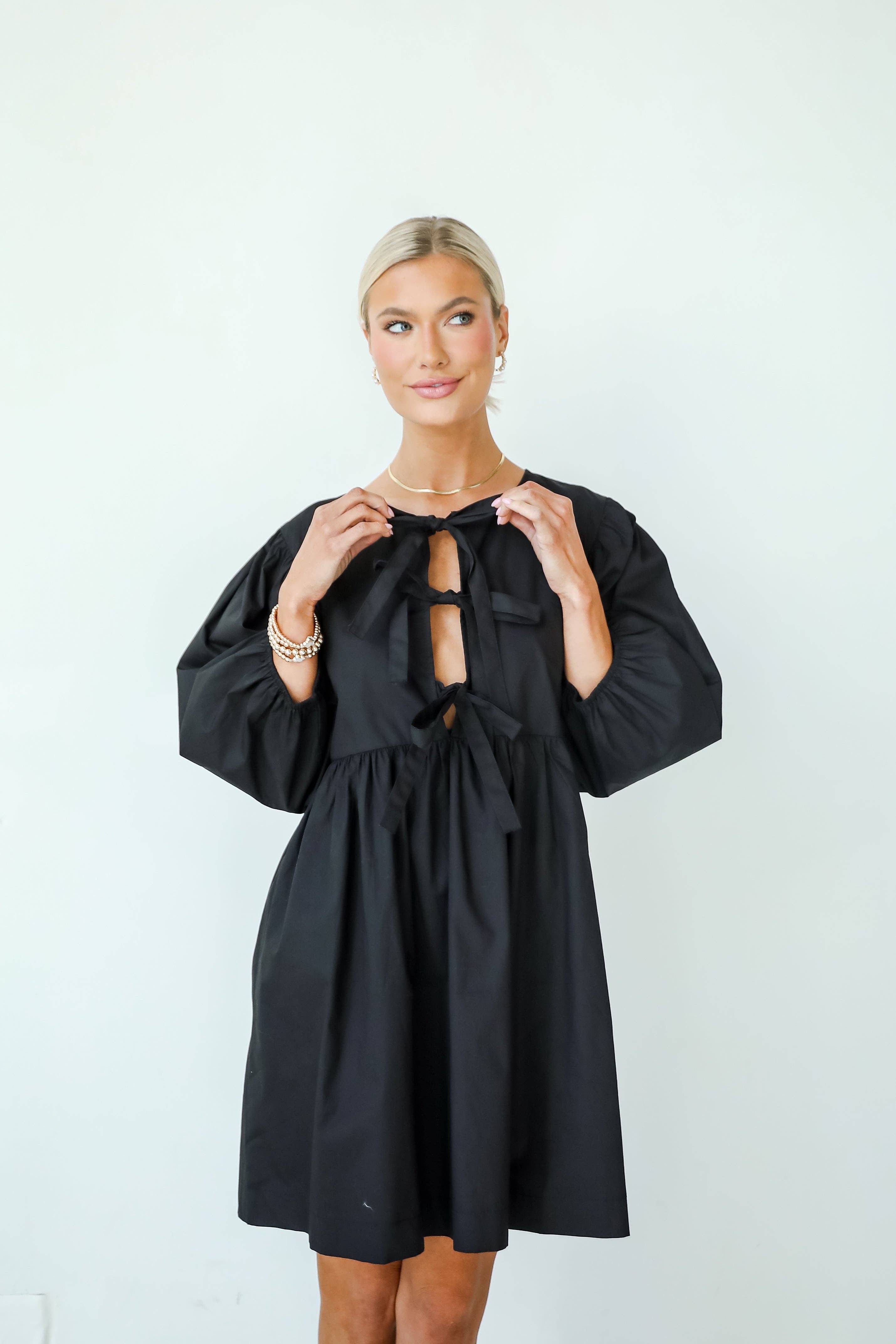 Cute Definition Black Bow Babydoll Mini Dress for wholesale on Faire7