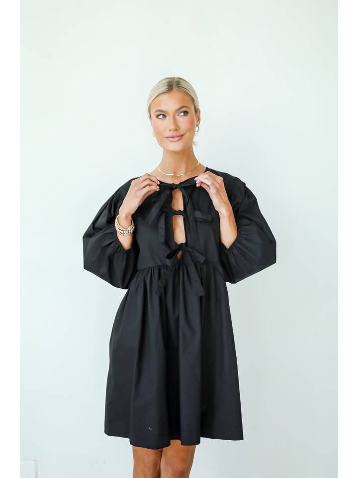 Noir Robe Babydoll Mini Noire à Nœud Définition Mignonne en vente sur Faire7
