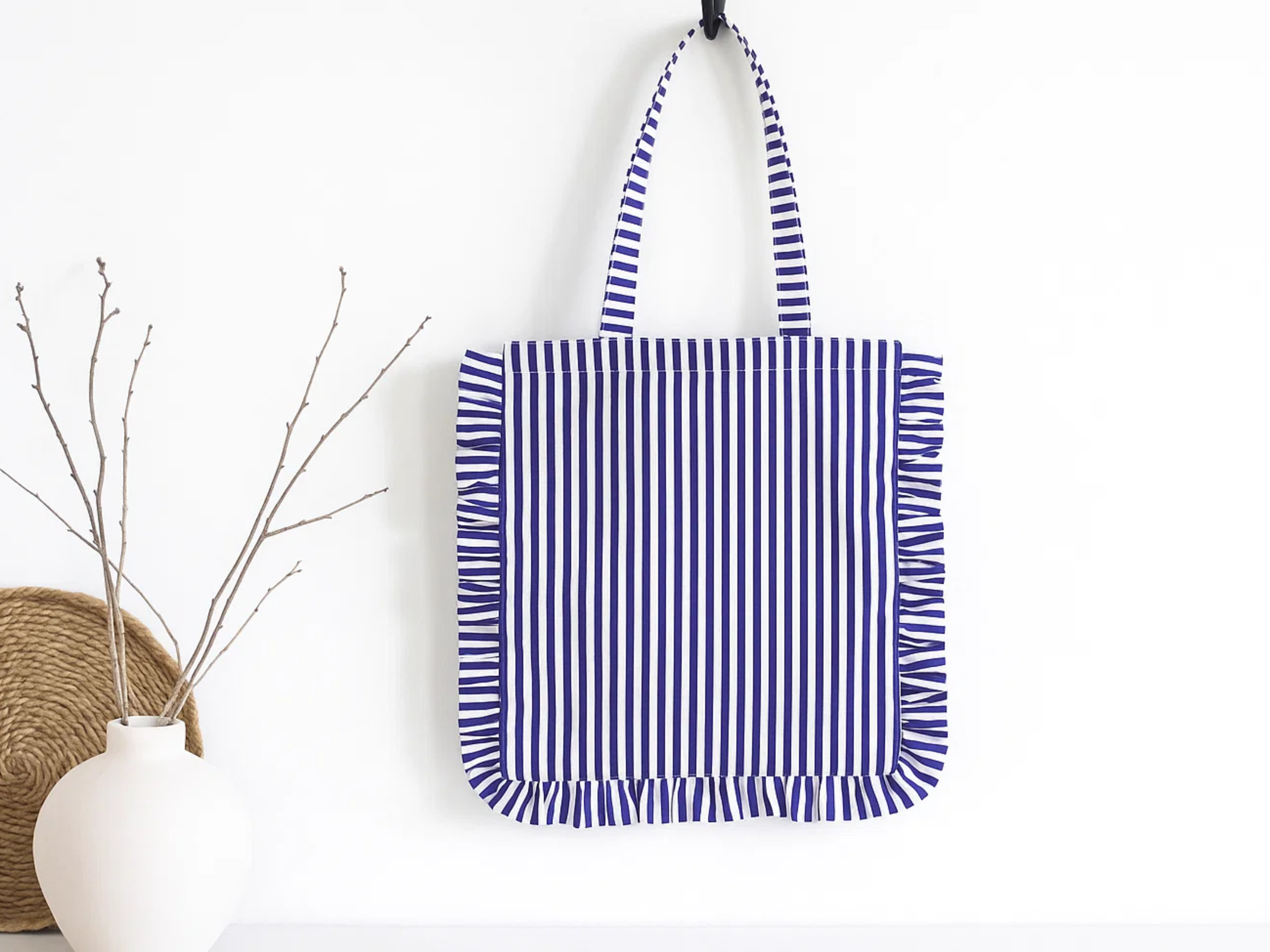 House of Kraft Jewelry & Accessories - Wholesale Tote Bag - Women's - Stripe Ruffle Tote | Canvas Tote Bag | Daily Canvas Tote5